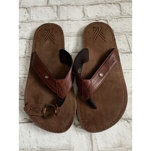 Combat AK Brown Cow Leather Flip Flops Size 13 Men Rugged EVA Contoured Midsole